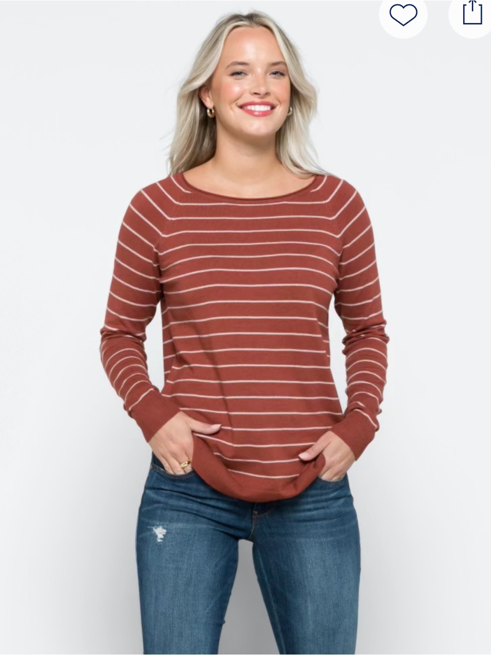 Pink Clover Rust and White Striped Crewneck Sweater size medium.